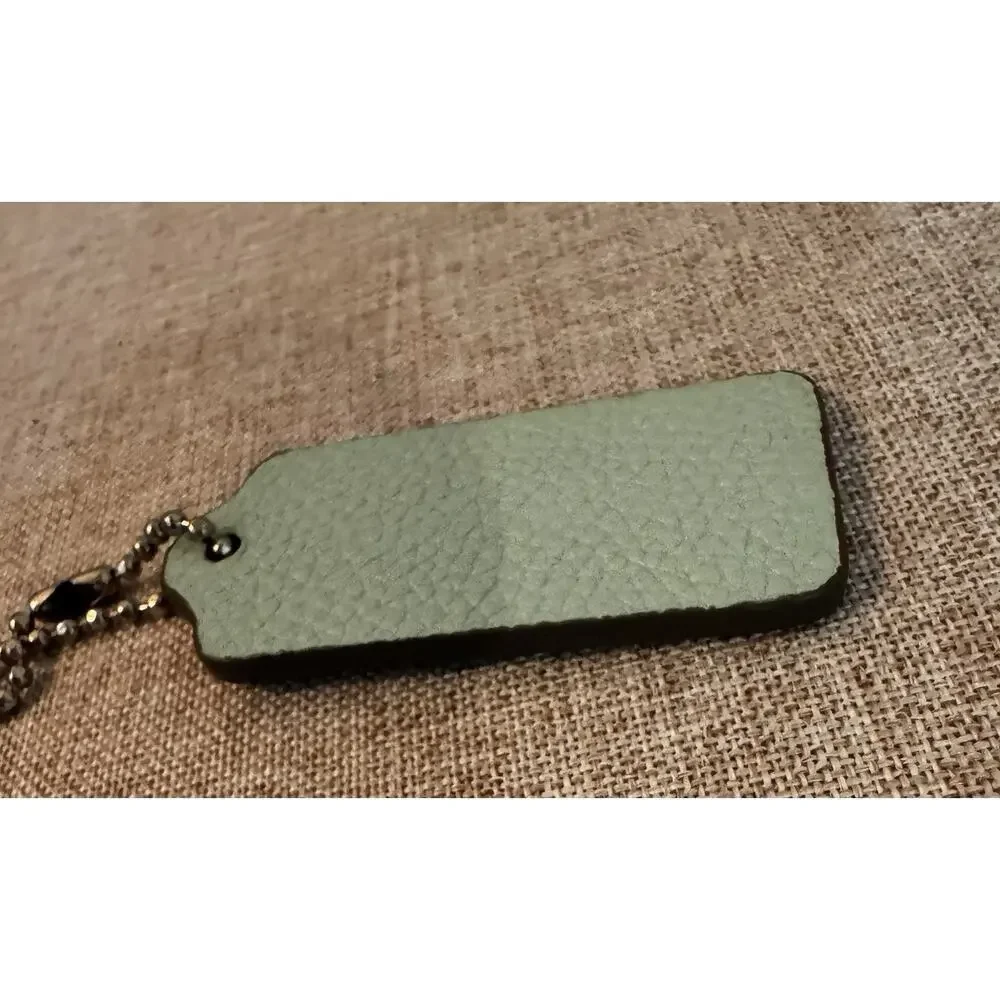 COACH HANG TAG Bag Charm Keychain Fob New York Mint Pebbled Leather Brass 2.25